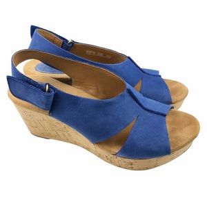 Clarks | Shoes | Clarks Artisan Caslynn Shae Blue Wedge Sandals | Poshmark